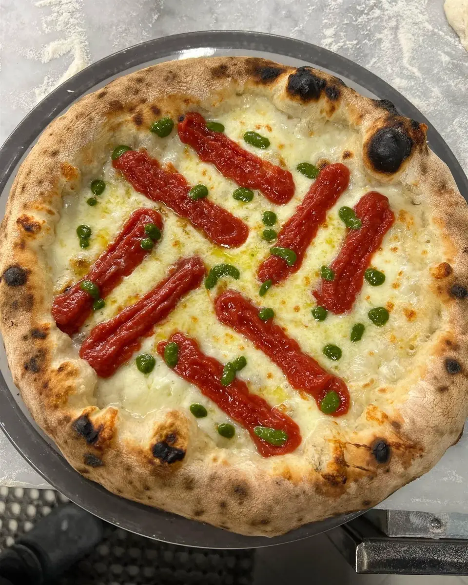 Pizza napolitana recién salida del horno